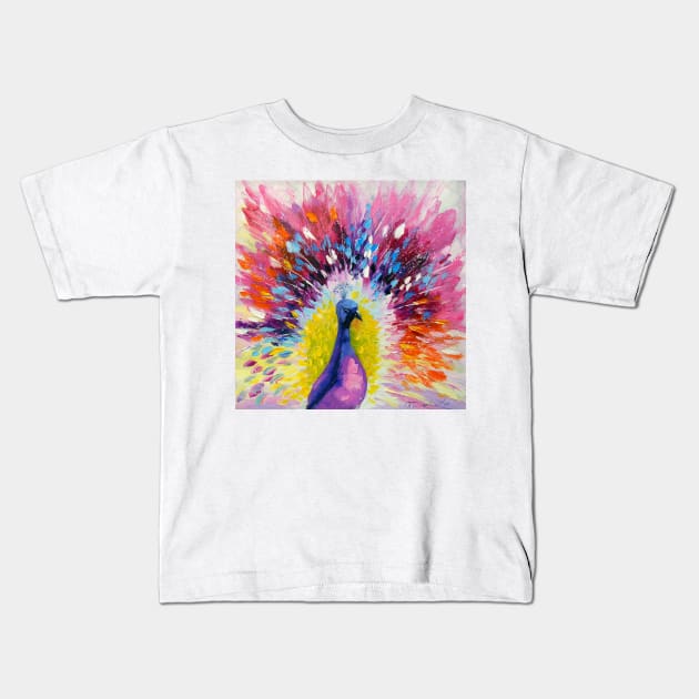 Peacock Kids T-Shirt by OLHADARCHUKART